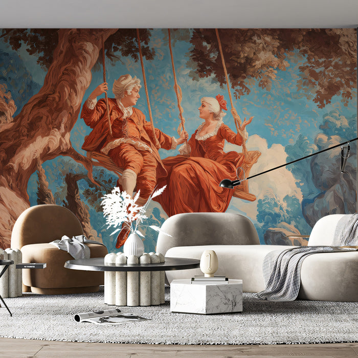 Rococo Courtship on the Swing - Romantic Vintage Mural