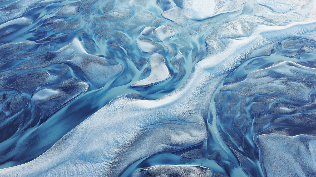 Icy Blue Glacial River Aerial - Textured Abstract Nature Mural