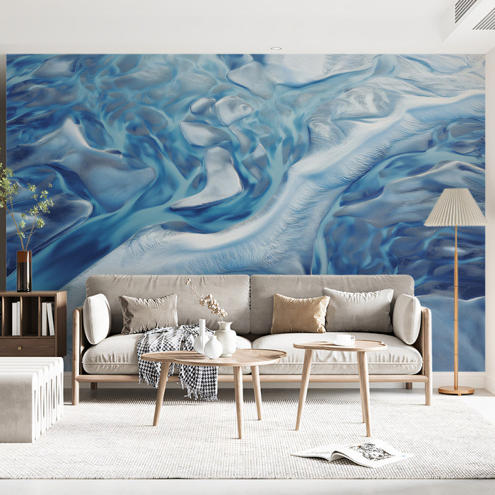 Icy Blue Glacial River Aerial - Textured Abstract Nature Mural