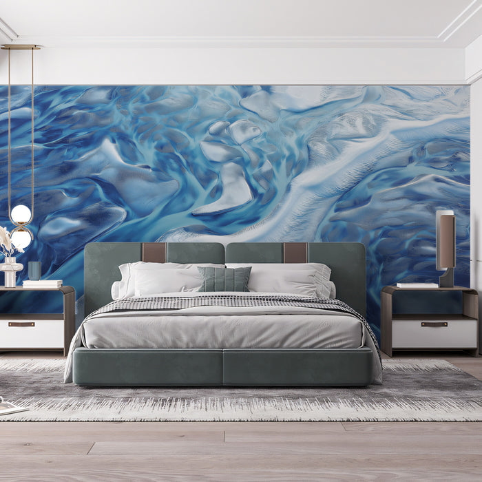Icy Blue Glacial River Aerial - Textured Abstract Nature Mural