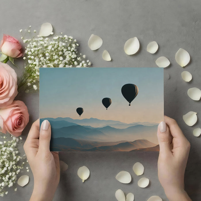 Minimalist Balloons Over Misty Mountains - Serene Landscape Mural