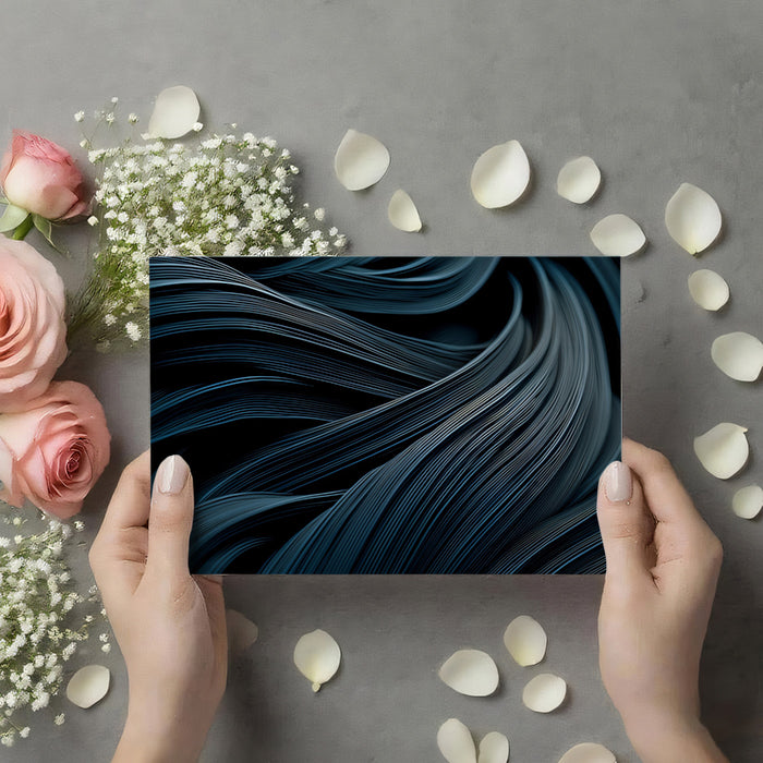 Dark Teal Abstract Wave Lines - 3D Flowing Texture Wallpaper