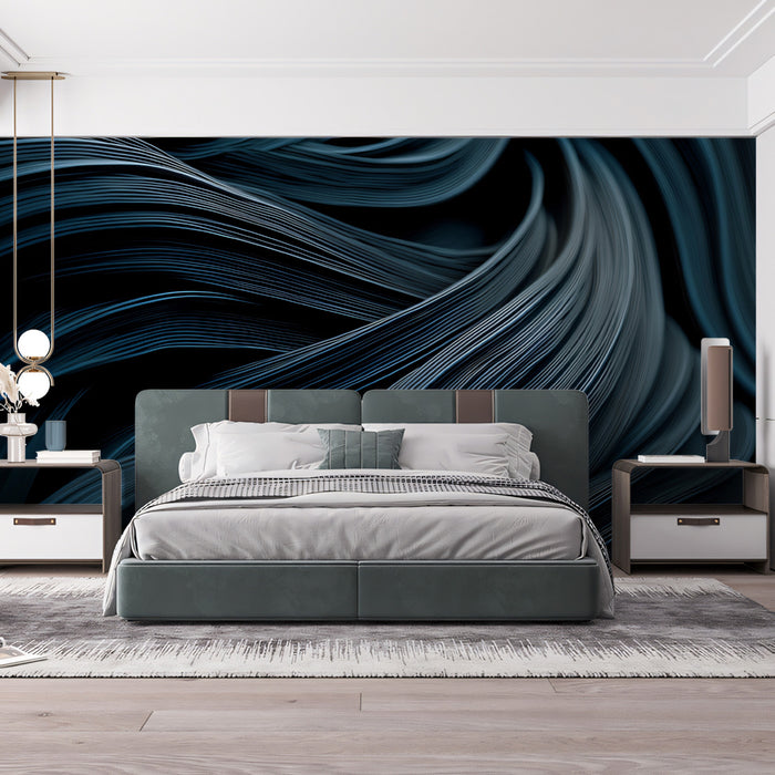 Dark Teal Abstract Wave Lines - 3D Flowing Texture Wallpaper