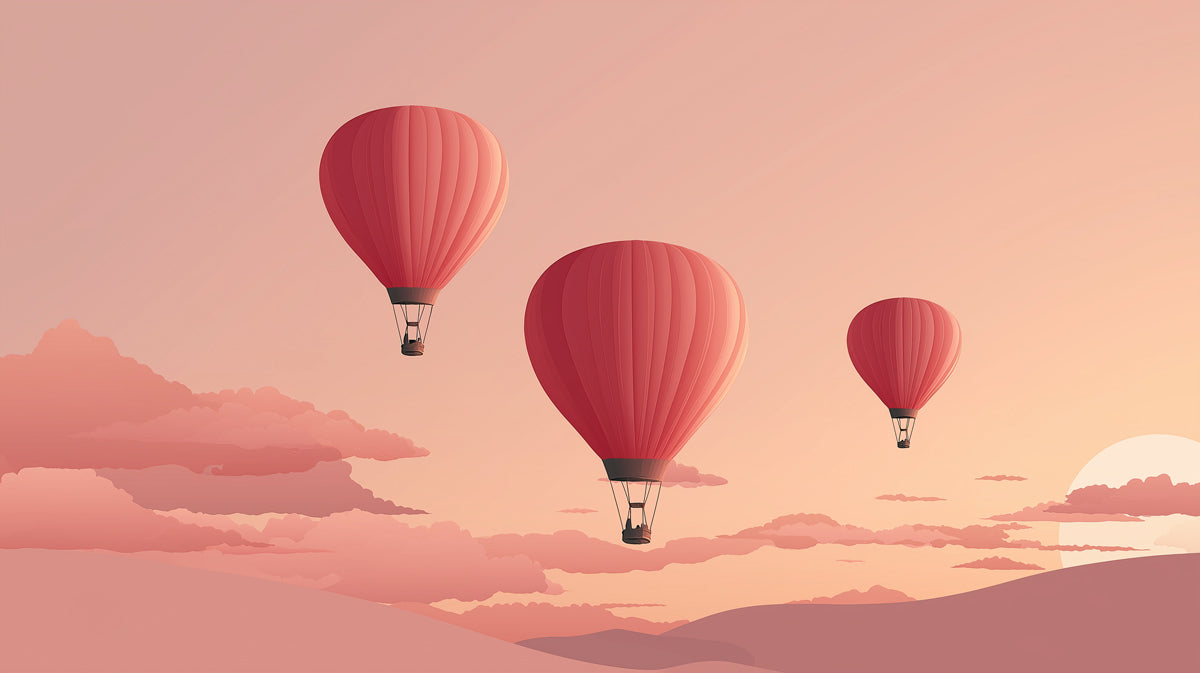 Pink Hot Air Balloons & Clouds - Dreamy Pastel Nursery Mural