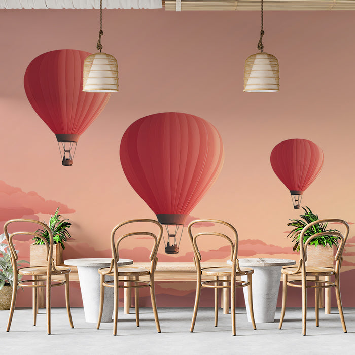 Pink Hot Air Balloons & Clouds - Dreamy Pastel Nursery Mural