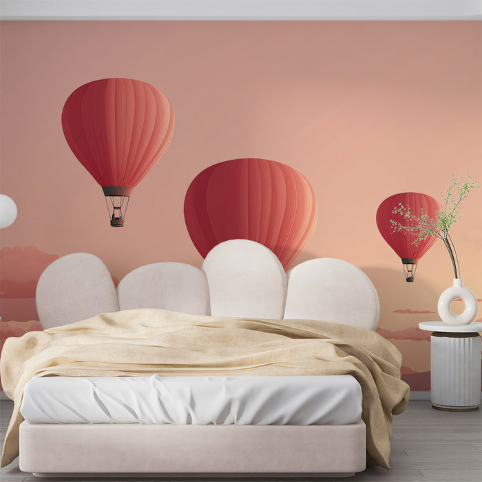 Pink Hot Air Balloons & Clouds - Dreamy Pastel Nursery Mural