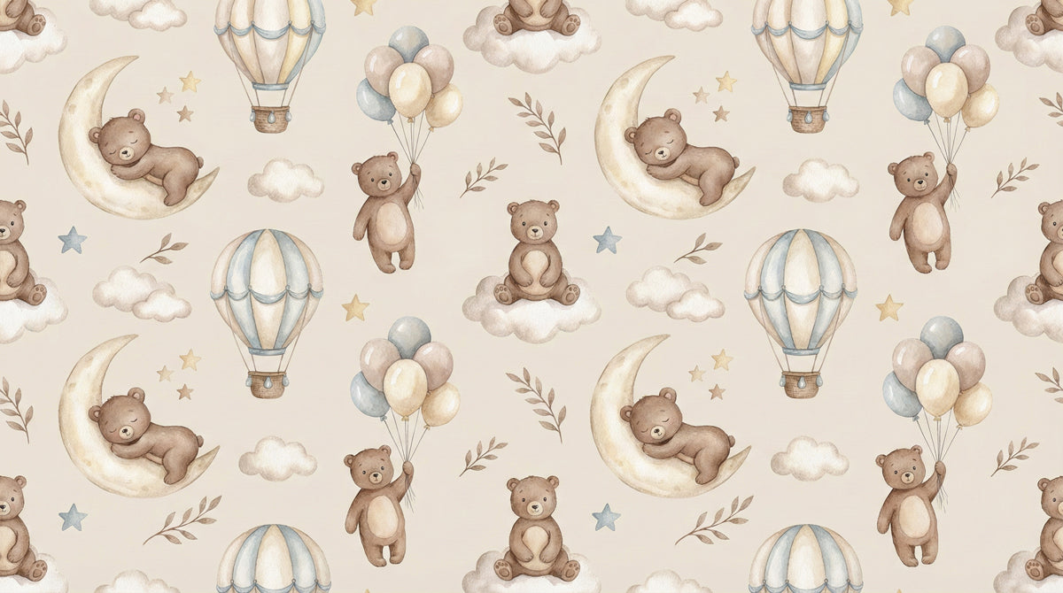 Sleepy Bears on Moons - Seamless Nursery Pattern Wallpaper