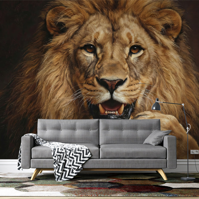 Majestic Lion Portrait - Dark Realistic Wildlife Mural