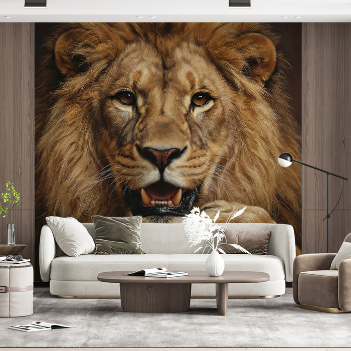 Majestic Lion Portrait - Dark Realistic Wildlife Mural