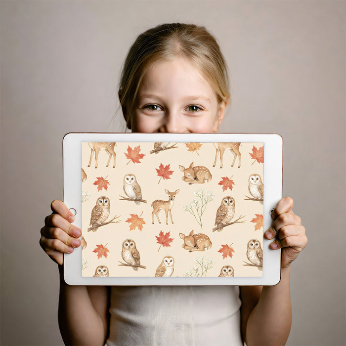Autumn Woodland Animals Pattern - Watercolor Fawn & Owl Wallpaper