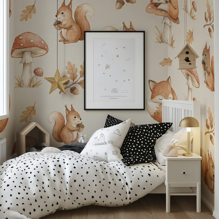 Forest Friends Pattern - Watercolor Fox & Squirrel Wallpaper