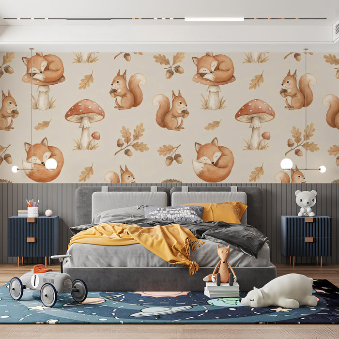 Forest Friends Pattern - Watercolor Fox & Squirrel Wallpaper