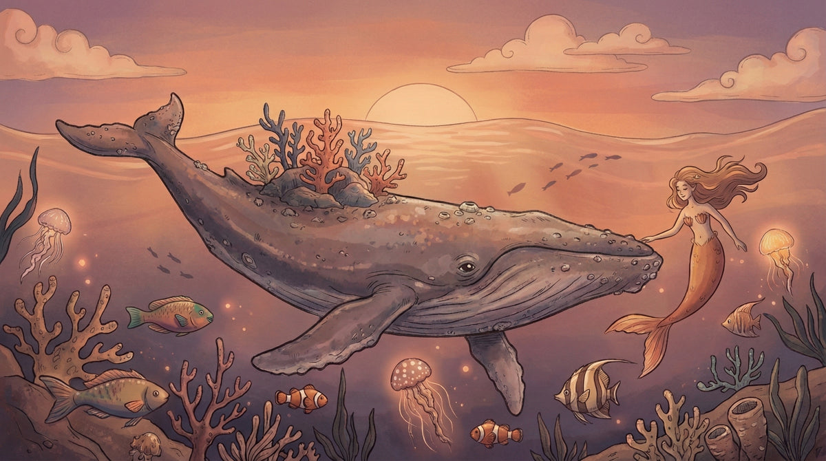 Whale & Mermaid Sunset - Underwater Fantasy Mural