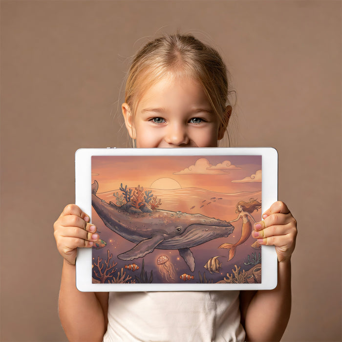 Whale & Mermaid Sunset - Underwater Fantasy Mural