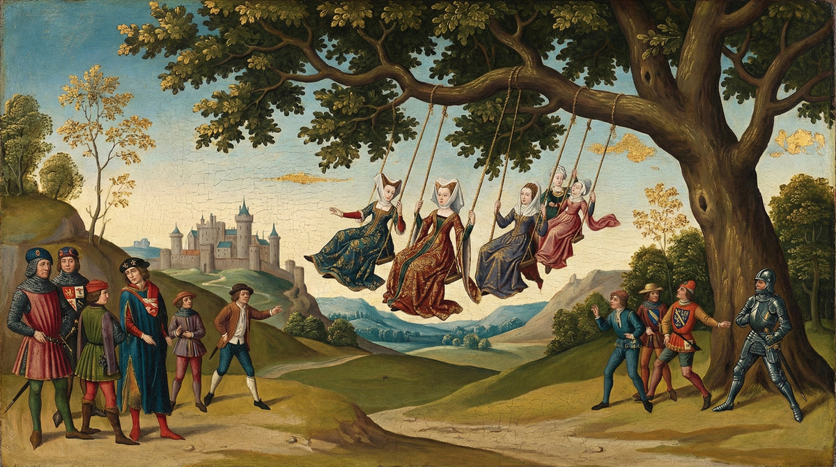 Medieval Ladies on Swings - Knights & Castle Landscape Mural