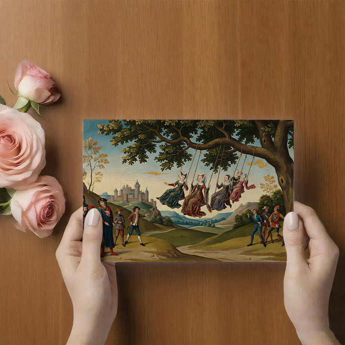 Medieval Ladies on Swings - Knights & Castle Landscape Mural