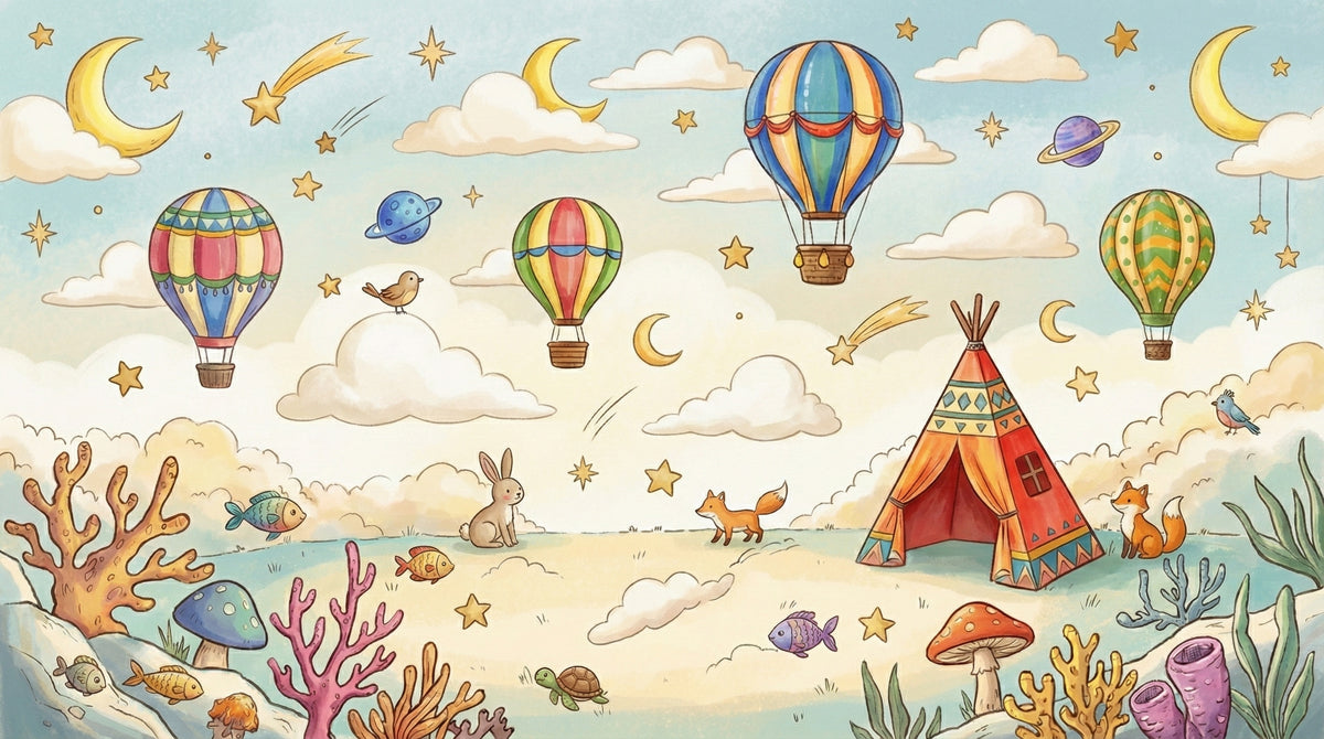 Colorful Dreamscape - Balloons, Teepee & Coral Mashup Mural