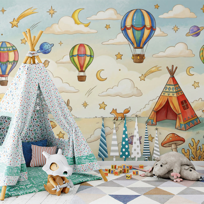 Colorful Dreamscape - Balloons, Teepee & Coral Mashup Mural