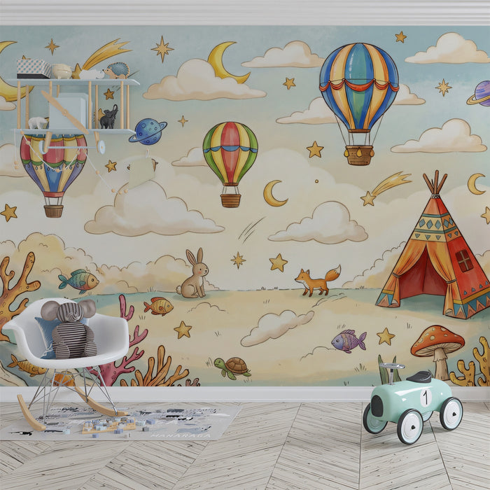 Colorful Dreamscape - Balloons, Teepee & Coral Mashup Mural