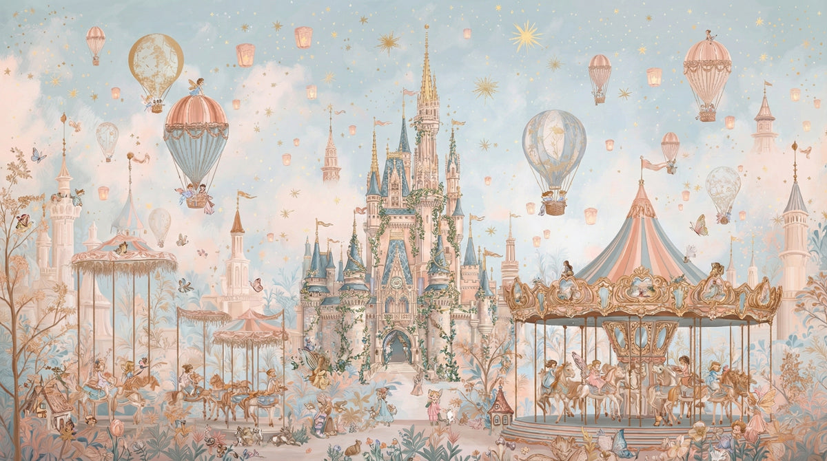 Fairytale Castle & Carousel - Pastel Princess Kingdom Mural
