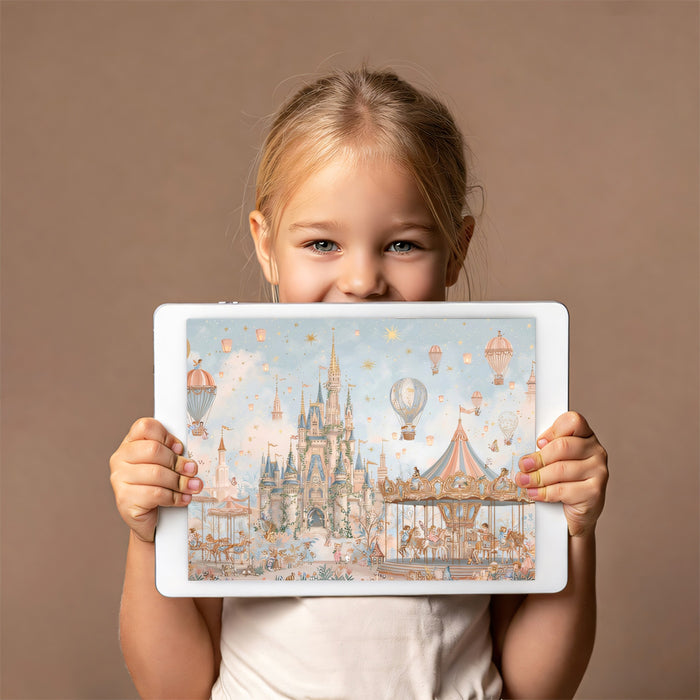 Fairytale Castle & Carousel - Pastel Princess Kingdom Mural