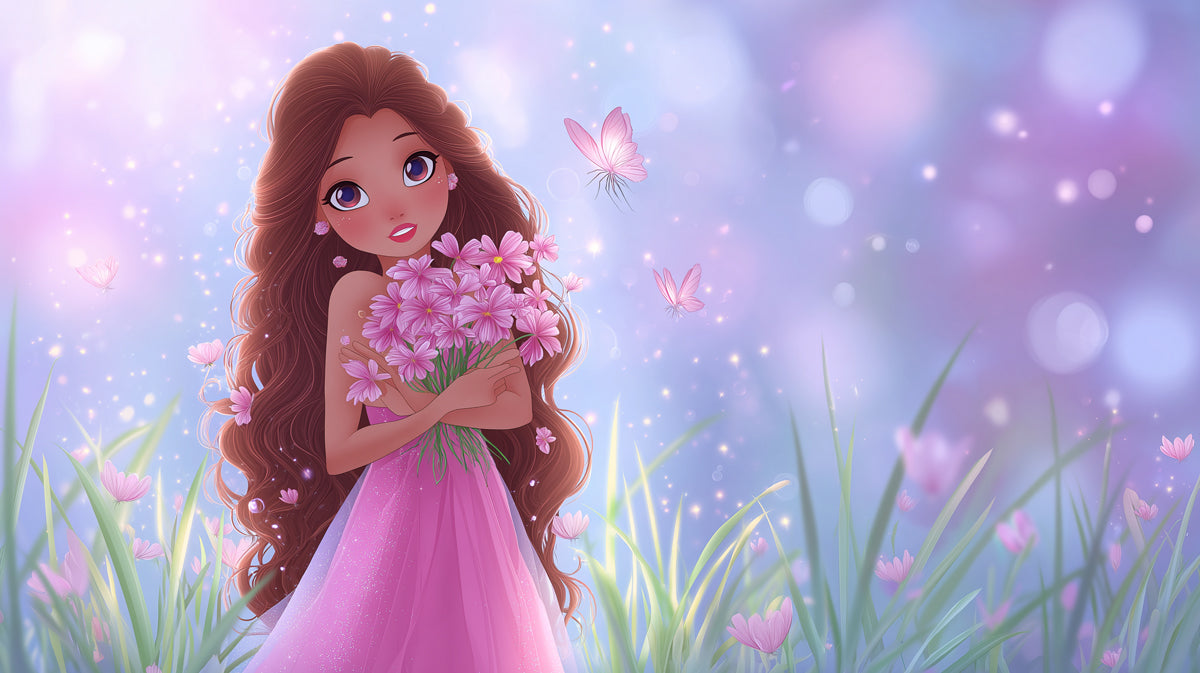 Magical Anime Princess - Sparkly Pink Floral Nursery Mural