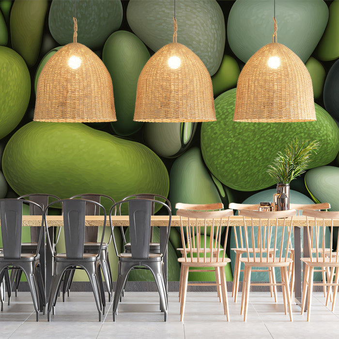 Smooth Green River Stones - Organic Pebble Texture Wallpaper