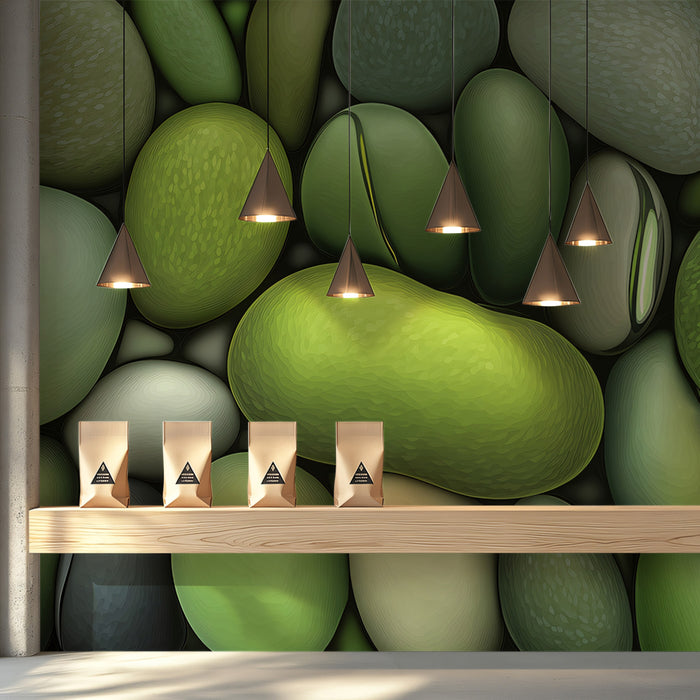 Smooth Green River Stones - Organic Pebble Texture Wallpaper