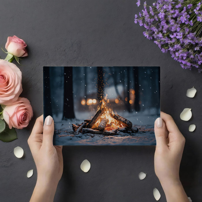 Snowy Forest Campfire - Cozy Winter Night Mural