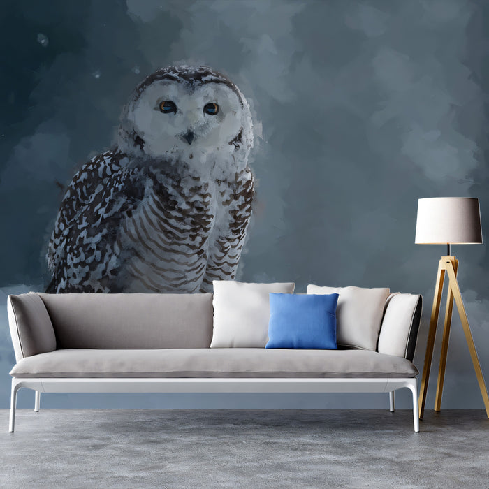 Painted Snowy Owl - Winter Wildlife Art Mural