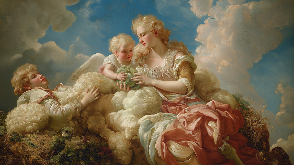 Renaissance Cherub & Mother - Classical Cloud Art Mural