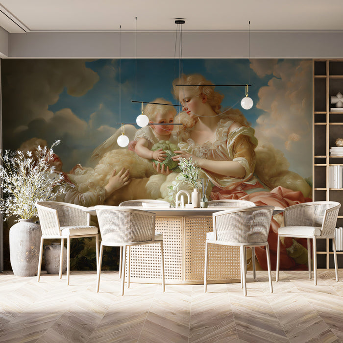 Renaissance Cherub & Mother - Classical Cloud Art Mural