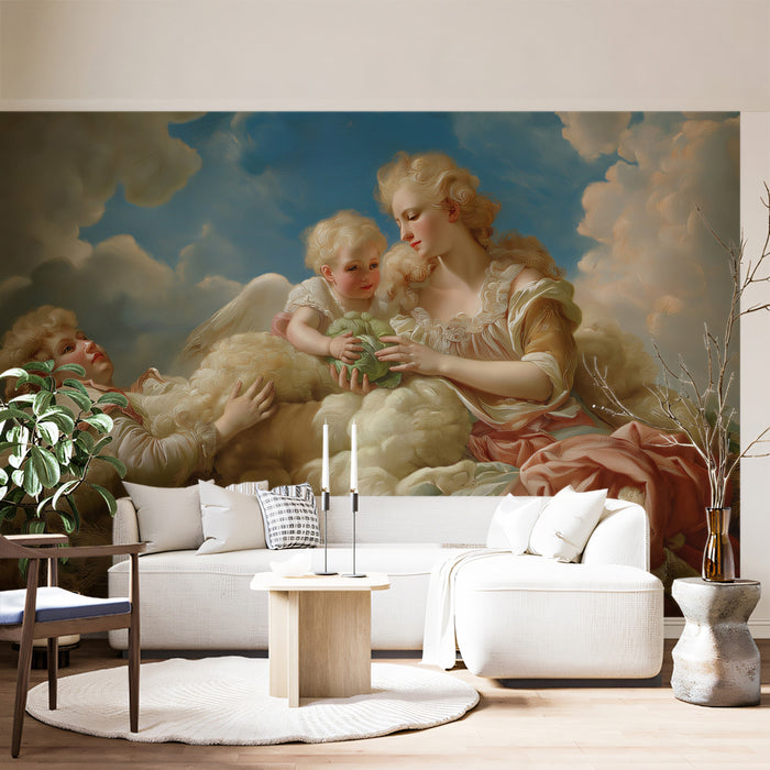 Renaissance Cherub & Mother - Classical Cloud Art Mural