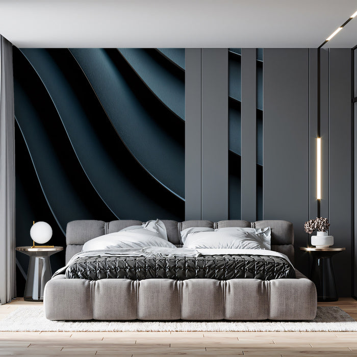 Dark Blue Metallic Waves - 3D Modern Texture Wallpaper