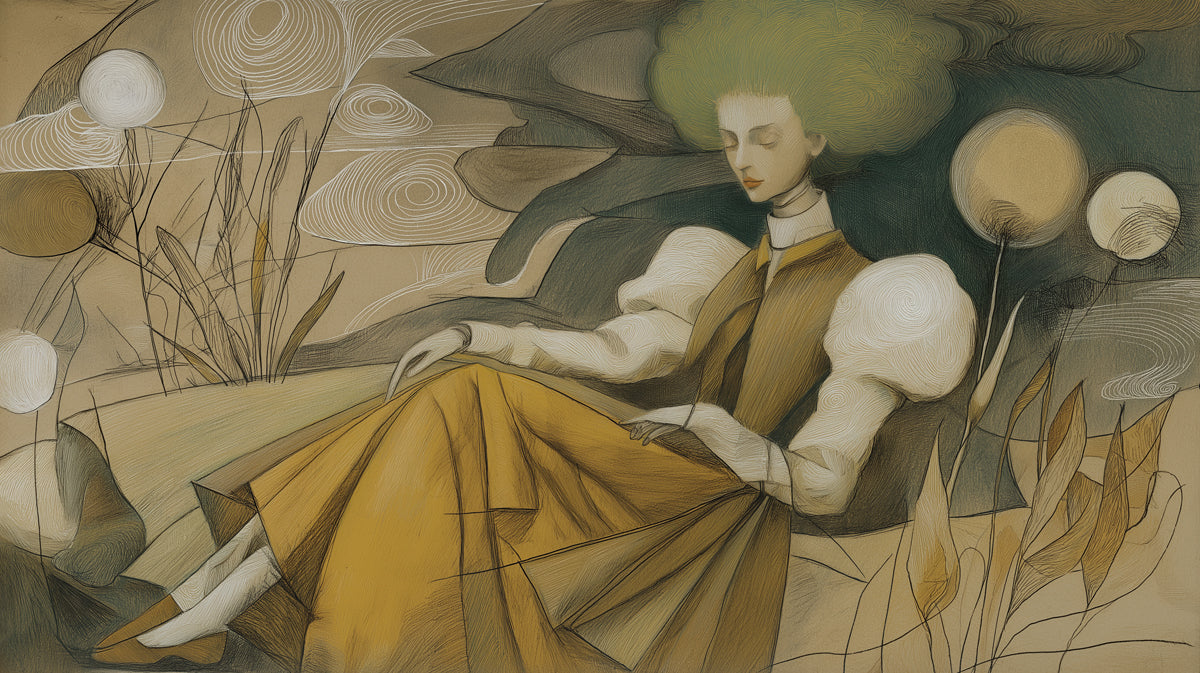 Surreal Cloud Muse - Whimsical Woman Illustration Mural