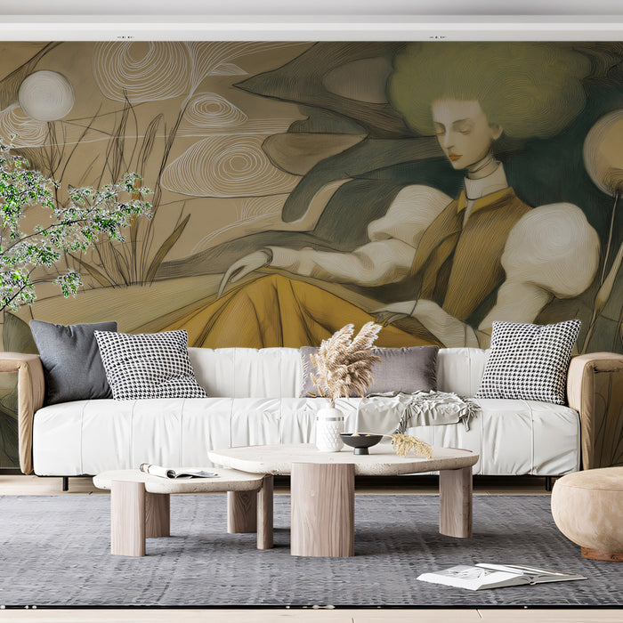 Surreal Cloud Muse - Whimsical Woman Illustration Mural