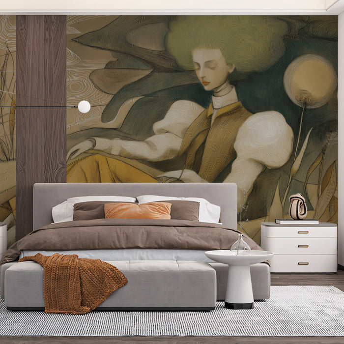 Surreal Cloud Muse - Whimsical Woman Illustration Mural