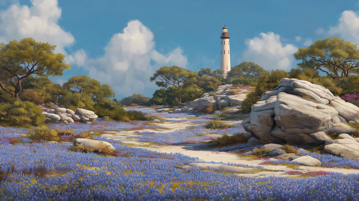 Coastal Lighthouse Path - Sunny Day Landscape Mural