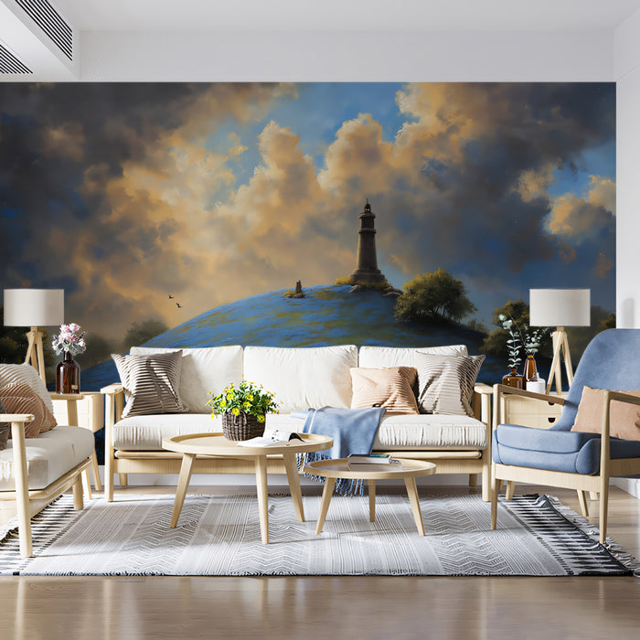 Moody Lighthouse Peak - Dramatic Sunset Landscape Mural