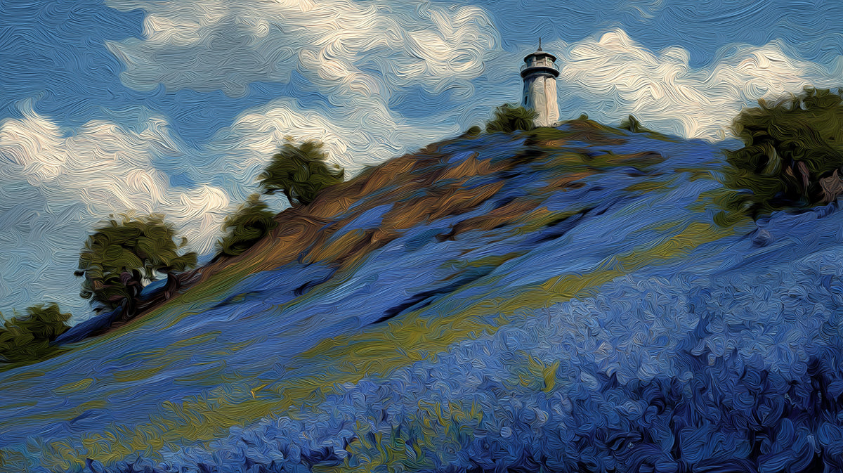 Impressionist Lighthouse Sky - Van Gogh Style Landscape Mural