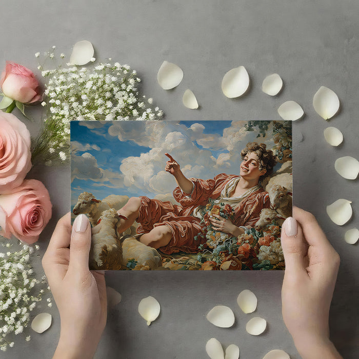 Joyful Shepherd Boy & Sheep - Rococo Cloud Fantasy Mural