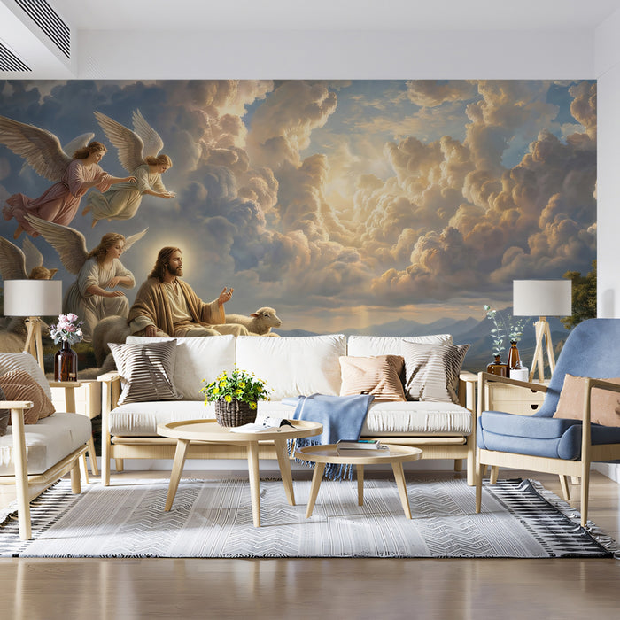 Jesus the Good Shepherd & Angels - Christian Religious Mural