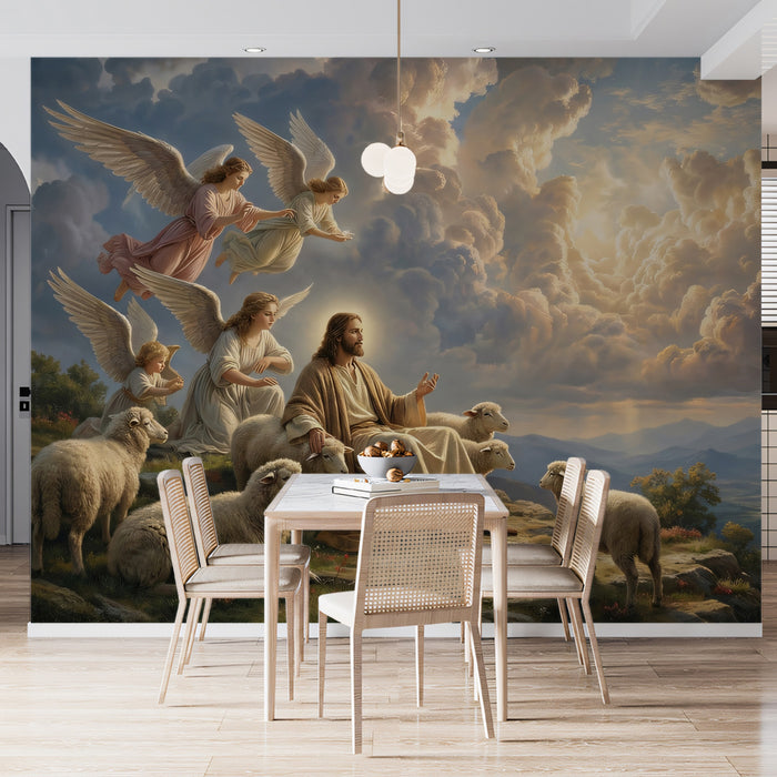 Jesus the Good Shepherd & Angels - Christian Religious Mural