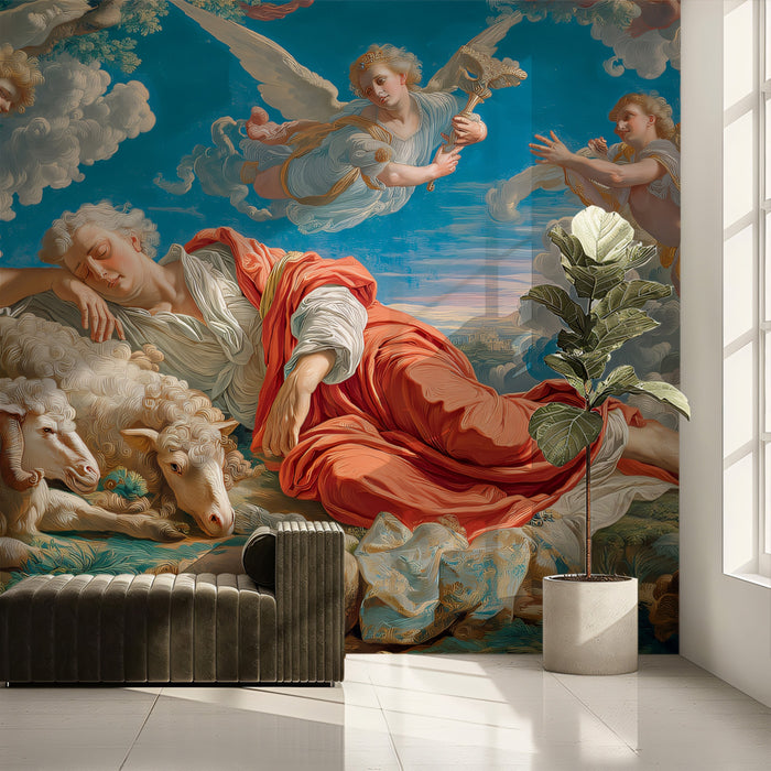 Sleeping Shepherd's Dream - Baroque Biblical Art Mural