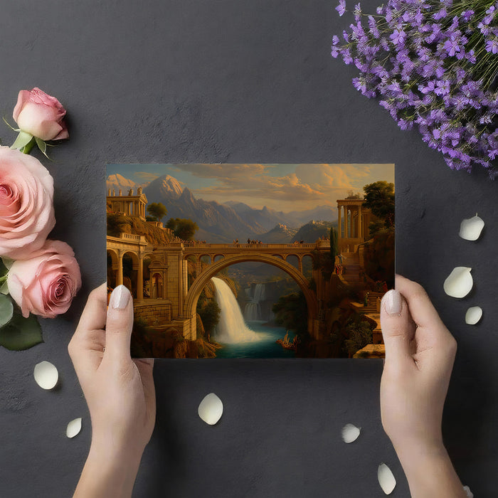 Grand Classical Bridge & Waterfall - Roman Landscape Mural