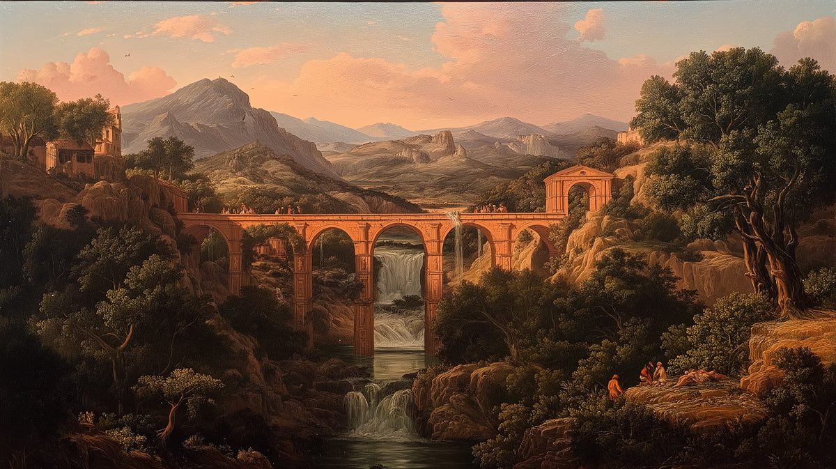 Ancient Aqueduct at Sunset - Classical Landscape Wallpaper