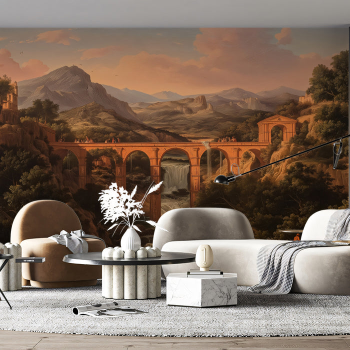 Ancient Aqueduct at Sunset - Classical Landscape Wallpaper