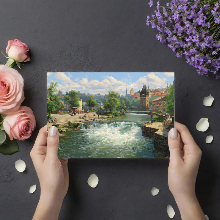 Historic European River Town - Old World Cityscape Mural