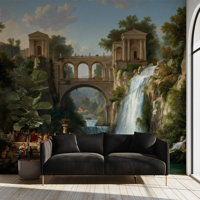 Romantic Waterfall & Classical Ruins - Fine Art Landscape Mural
