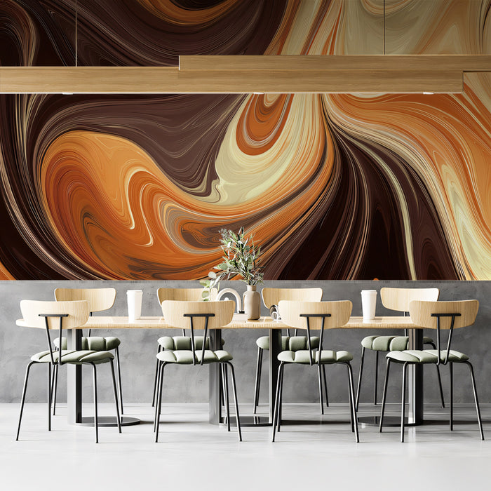 Molten Liquid Gold & Chocolate Swirls - Abstract Marble Mural